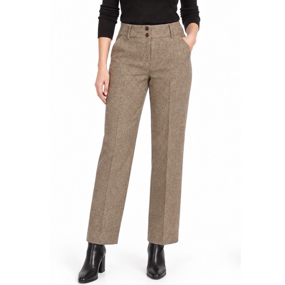 Ann Taylor LOFT Petites Tweed Wool Blend Cropped Trousers Tan Brown 10P 112-35